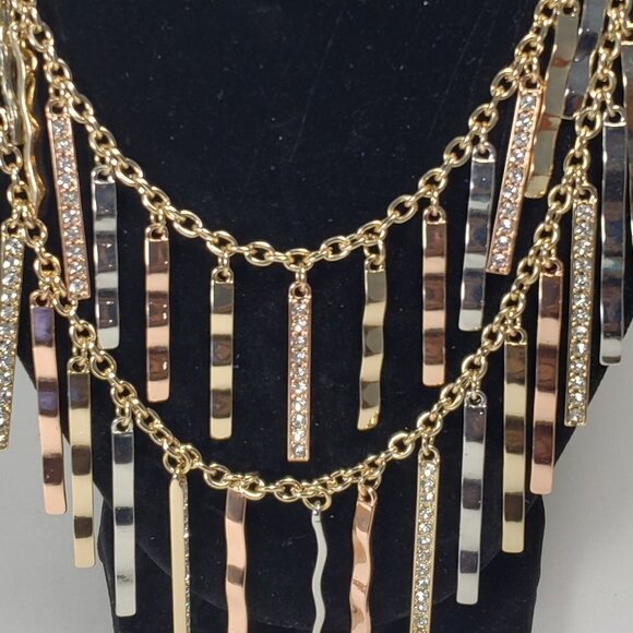 Mixed Metal Fringe Statement Necklace – Gold, Rose & Silver tone Fashion Jewelry - Picture 5 of 12